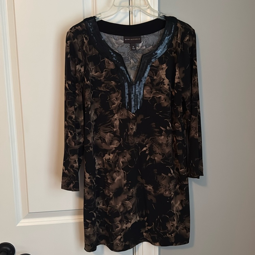 Dressy brown & black blouse with sequin detailing